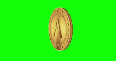 Altpara kripto para birimini yeşil ekran döngüsü üzerine izole et. Dönen altın metal döngüsü soyut kavram. 3B döngü kusursuz canlandırma.