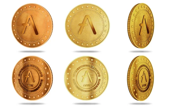 緑の画面の背景にあるアルトコイン暗号通貨シンボルを隔離した金貨を避けます 抽象概念図 — ストック写真