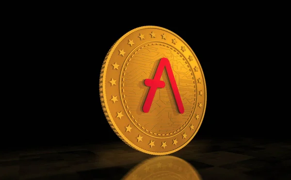 Aave Altcoin Σύμβολο Cryptocurrency Χρυσό Νόμισμα Πράσινο Φόντο Οθόνη Αφηρημένη — Φωτογραφία Αρχείου