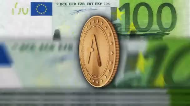 Ave Altcoin Criptomoeda Moedas Ouro Mais 100 Notas Euro Contagem — Vídeo de Stock