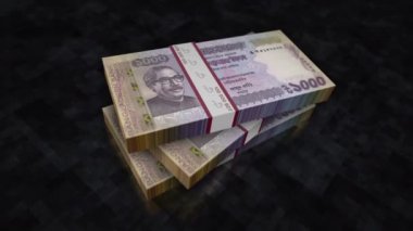 Bangladeşli Taka para yığını. Bangladeş 'te ekonomi, bankacılık, iş, kriz, durgunluk, borç ve finansman kavramları. 1000 BDT banknot destesi 3D animasyon.