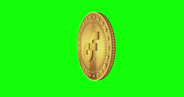 Flow Altcoin Cryptogeld Geïsoleerde Gouden Munt Groene Scherm Loopable Achtergrond — Stockvideo