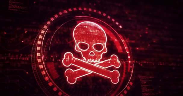 Skull Pirat Online Cyberattack Hacka Hot Och Bryta Säkerhetssymbol Digitalt — Stockvideo