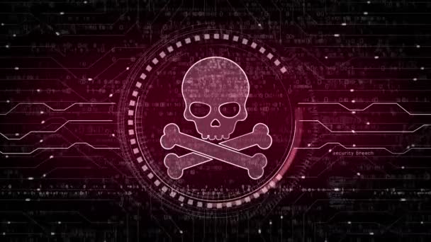 Lebka Pirát Online Kybernetický Útok Hack Hrozba Narušení Bezpečnostní Symbol — Stock video