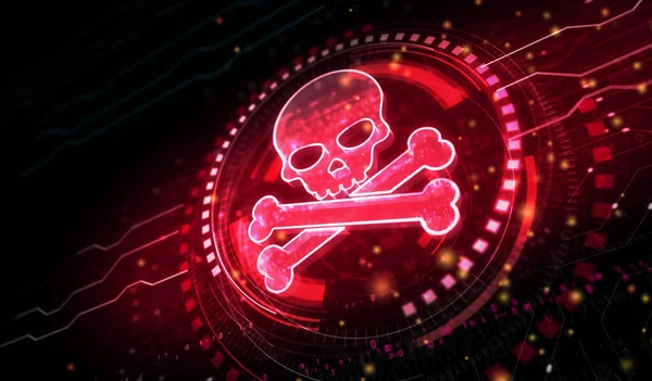 Crânio Pirata Ciberataque Line Hack Ameaça Quebra Símbolo Segurança Conceito — Fotografia de Stock