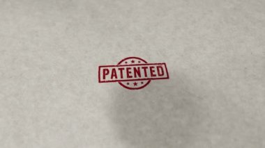 Patentli pul döngüsü ve kusursuz animasyon. El damgası darbesi. Patent bekleyen, rezerve edilmiş, fikri mülkiyetin telif hakkı ve korunması 3 boyutlu döngü kavramı.