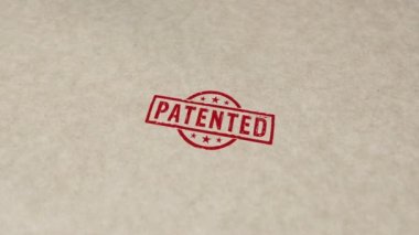 Patentli pul ve el damgası çarpışma animasyonu. Patent bekleyen, rezerve edilmiş, telif hakkı ve fikri mülkiyetin korunması 3 boyutlu kavram.
