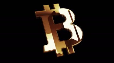 Bitcoin engelleme zinciri kripto para birimi ve dijital para altın metal parlaklık sembolü konsepti. Görkemli parlama ve metal yansıtma ışık ikonu soyut 3D animasyon. Ayrı nesne.