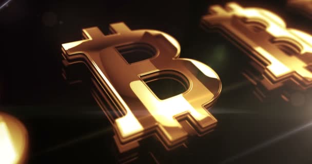 Bitcoin Blockchain Kryptowährung Und Digitales Geld Goldenen Metallglanz Symbolkonzept Spektakuläres — Stockvideo