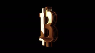 Bitcoin engelleme kripto para birimi ve dijital para altın metal parlatma sembol konsepti. Işıldayan ve yansıtan ışık ikonu soyut. Kusursuz ve döngülü 3d döndürme canlandırması.