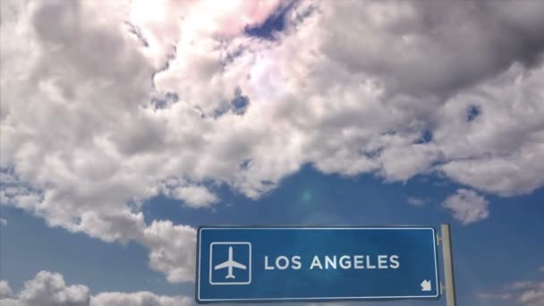 Jet Uçağı Los Angeles Kaliforniya Abd Iniyor Havaalanı Istikameti Işaretli — Stok video