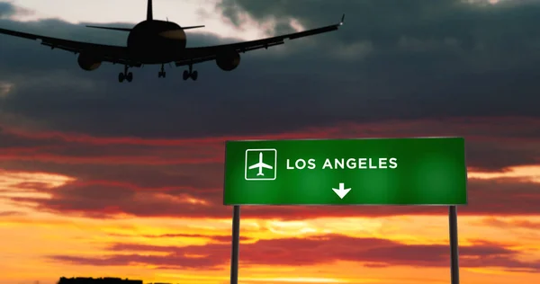 Vliegtuig Silhouet Landing Los Angeles Californië Verenigde Staten Verenigde Staten — Stockfoto