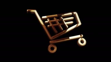Alışveriş arabası ikonu çevrimiçi ticaret ve e-ticaret işi altın metal parlaklık konsepti. Görkemli parlama ve yansıma ışığı ikonu soyut 3D animasyon. Ayrı nesne.