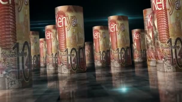 Kenia Chelín Rollos Bucle Animación Dinero Sobre Mesa Concepto Abstracto — Vídeo de stock
