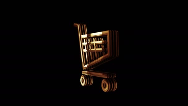 Nákupní košík ikona on-line obchod a e-commerce podnikání zlatý kov lesk rotující symbol koncept. Zářící a odraz světelné ikony abstraktní. Bezešvé a smyčkové otočení 3D animace.