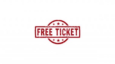 Bedava bilet damgası ve el damgası darbesi izole edilmiş animasyon. Giriş ve ücretsiz giriş 3 boyutlu konsept. Alfa mat kanalı.