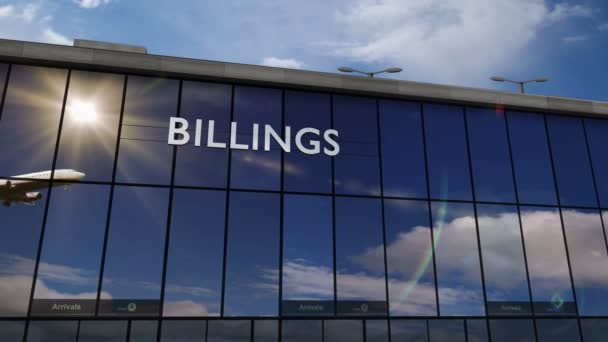 Atterraggio Aereo Billings Montana Usa Animazione Rendering Arrivo Città Con — Video Stock