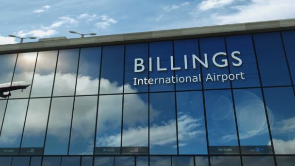 Billings Montana Inen Uçak Boyutlu Animasyon Yapıyor Cam Havaalanı Terminali — Stok video