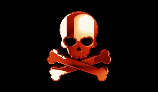 Skull pirate, online cyberattack, hack, threat and breach security golden metal shine symbol concept. Spectacular glowing and reflection light icon abstract object 3d illustration.