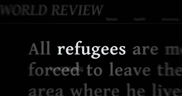 難民や移民の危機と国際メディア全体のニュースを見出します 画面ループ上で放送されるWebニュースタイトルの抽象概念 シームレスでループ化されたアニメーション — ストック動画