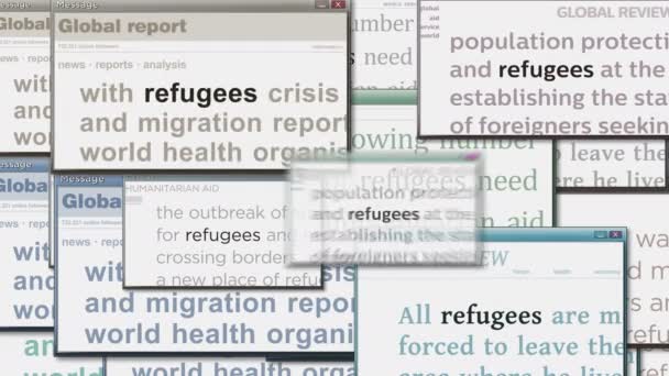 Finestre Pop Con Rifugiati Crisi Migratoria Sullo Schermo Del Computer — Video Stock