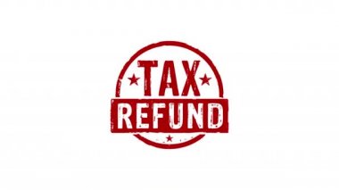 Vergi iadesi damgası ve damga darbesi izole edilmiş animasyon. Vergi iadesi, mali, iş ve para geliri 3D konsepti. Alfa mat kanalı.