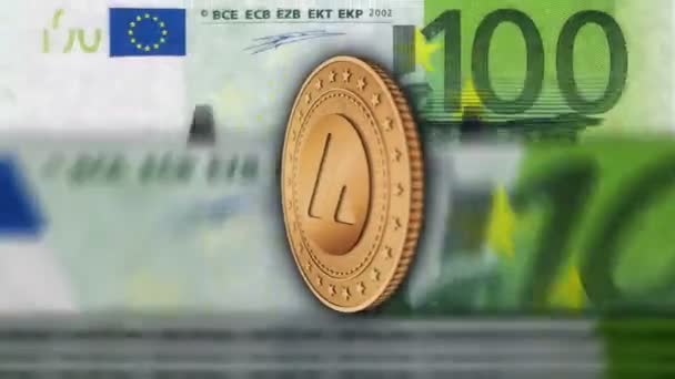 Valanga Criptovaluta Monete Oro Oltre 100 Banconote Euro Conteggio Delle — Video Stock
