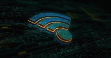 Wifi mobil iletişim ve kablosuz ağ teknolojisi renkli sembol kavramı. Ağ, siber teknoloji ve bilgisayar arkaplanı soyut 3d canlandırması.