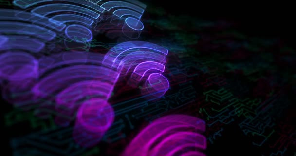 Wifi Comunicação Móvel Tecnologia Rede Sem Fio Símbolo Holograma Aparece — Vídeo de Stock