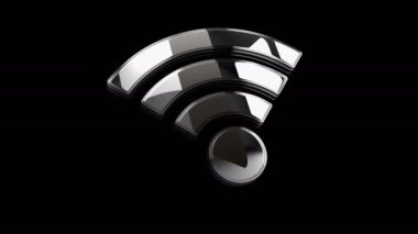 Wifi mobil iletişim ve kablosuz ağ teknolojisi altın metal parlaklık sembolü konsepti. Görkemli parlama ve yansıma ışığı ikonu soyut 3D animasyon. Ayrı nesne.