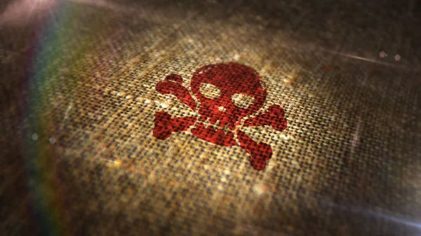 Pieczęć Czaszki Wydrukowana Lnianym Worku Niebezpieczeństwo Ostrzeżenie Piractwo Koncepcja Symbolu — Zdjęcie stockowe