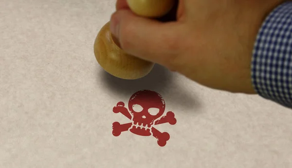 Totenkopfstempel Und Stempelhand Gefahr Warnung Piraterie Und Toxische Symbole — Stockfoto