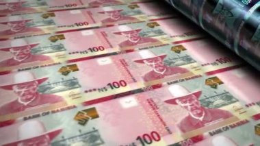 Namibya Doları para basma makinesi döngüsü banknotları. Kağıt NAD banknot baskısı 3D döngü kusursuz. Namibya 'da bankacılık, borç, finans, ekonomi ve kriz gibi soyut kavramlar.