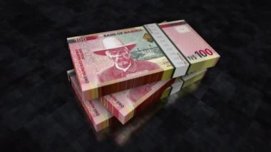 Namibya para yığını. Namibya 'da ekonomi, bankacılık, iş, kriz, durgunluk, borç ve finansman kavramları. 100 NAD banknotları 3D animasyon yığınları.