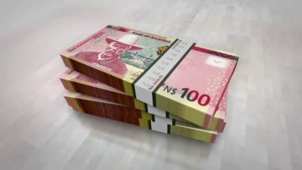 纳米比亚元钱堆积如山 纳米比亚经济 债务和金融的概念背景 100个Nad钞票堆栈3D动画 — 图库视频影像