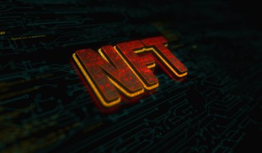 NFT Non-Fungible Token and digital collectibles symbol digital concept. Network, cyber technology and computer background abstract 3d illustration.