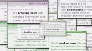Pop up windows with Breaking news and information on computer screen. Abstract concept of news titles across media. Seamless and looped display animation.