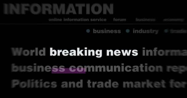 Headline News International Media Breaking News Information Abstract Concept Web — Stock videók