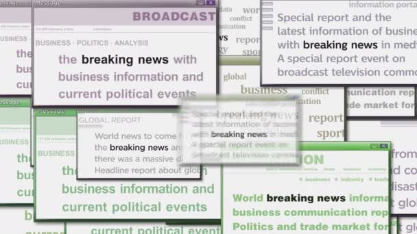 Pop Windows Breaking News Information Computer Screen Abstract Concept News — Wideo stockowe