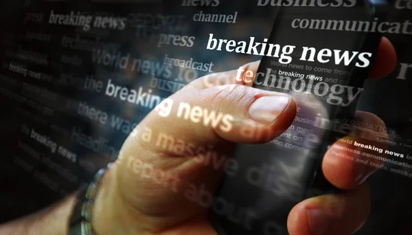 Social Media Display Breaking News Information Searching Tablet Pad Phone — Stock fotografie