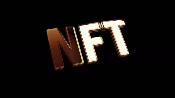 Nft Non Fungible Token Digital Collectibles Golden Metal Shine Symbol — Vídeo de Stock