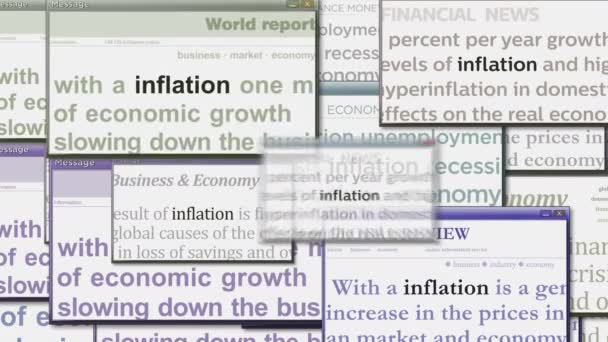 Aparezcan Ventanas Con Inflación Crisis Economía Recesión Empresarial Pantalla Computadora — Vídeo de stock