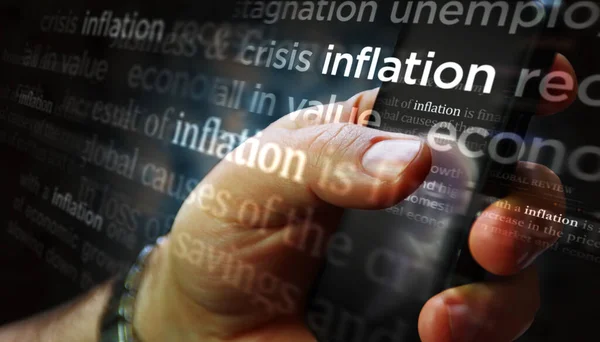 Social Media Display Inflation Crisis Economy Business Recession Searching Tablet — Φωτογραφία Αρχείου