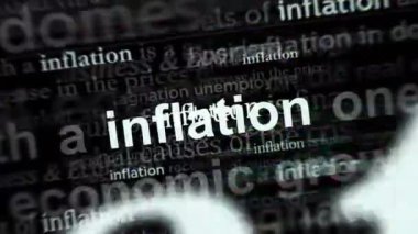 Headline news across international media with inflation, crisis, economy and business recession. Abstract concept of news titles on noise displays loop. TV glitch effect seamless and looped.
