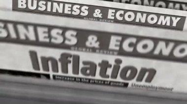 Enflasyon, ekonomi, işsizlik ve yükselen fiyatlar günlük gazete raporları. Soyut konsept retro 3d renklendirme kusursuz döngülü animasyon.