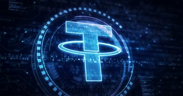 Tether Stablecoin Blockchain Crypto Valuta Usdt Digital Money Symbol Digitalt – stockvideo