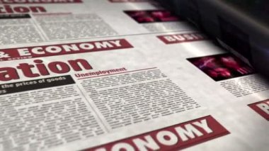 Enflasyon, ekonomi, işsizlik ve yükselen fiyatlar günlük gazete rulosu raporları. Soyut konsept 3D renklendirme kusursuz döngülü animasyon.