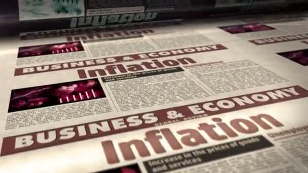 Inflation Economy Unemployment Rising Prices Daily Newspaper Report Roll Printing — Stock Video