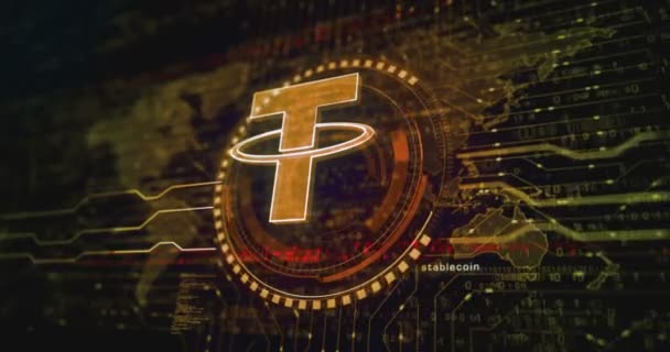 Tether Stablecoin Blockchain Kryptowährung Und Usdt Digitalgeld Symbol Abstraktes Digitales — Stockvideo