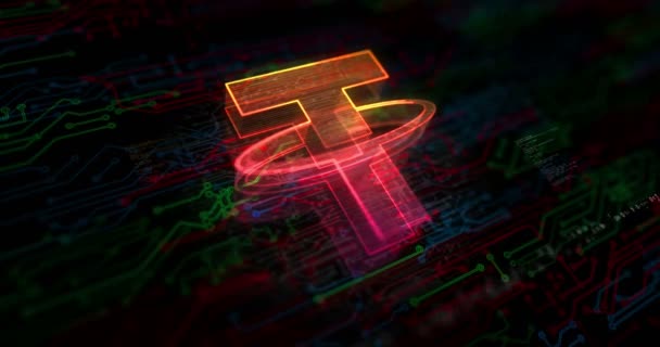 Tether Stablecoin Blockchain Crypto Monnaie Usdt Argent Numérique Concept Symbole — Video